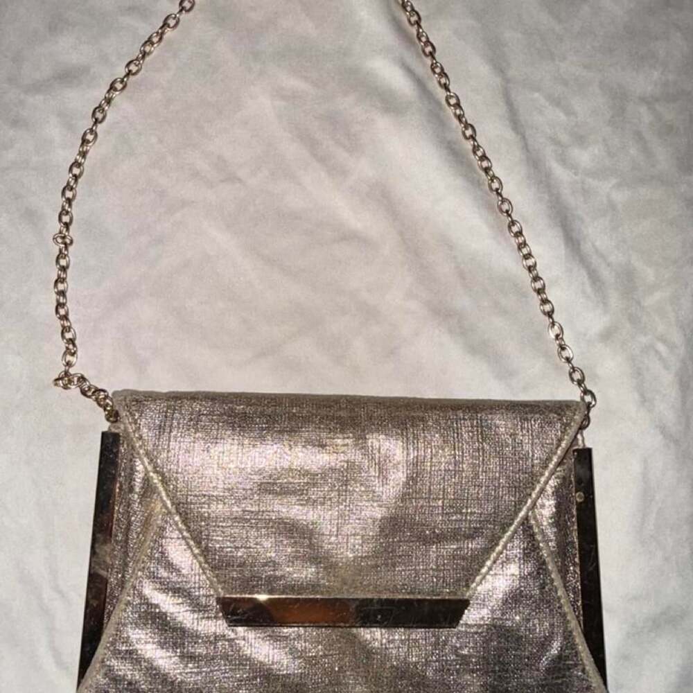 Gianni Bini Metallic Silver Envelope Clutch Chain Shoulder Bag